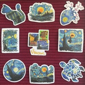 New- 9 piece character appearances Vincent Van Gogh Starry Night Sticker Set